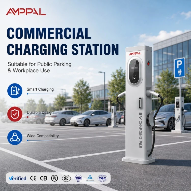 44kW Slim Tower Dual-Port AC EV Charger for Commercial Parking Facilities